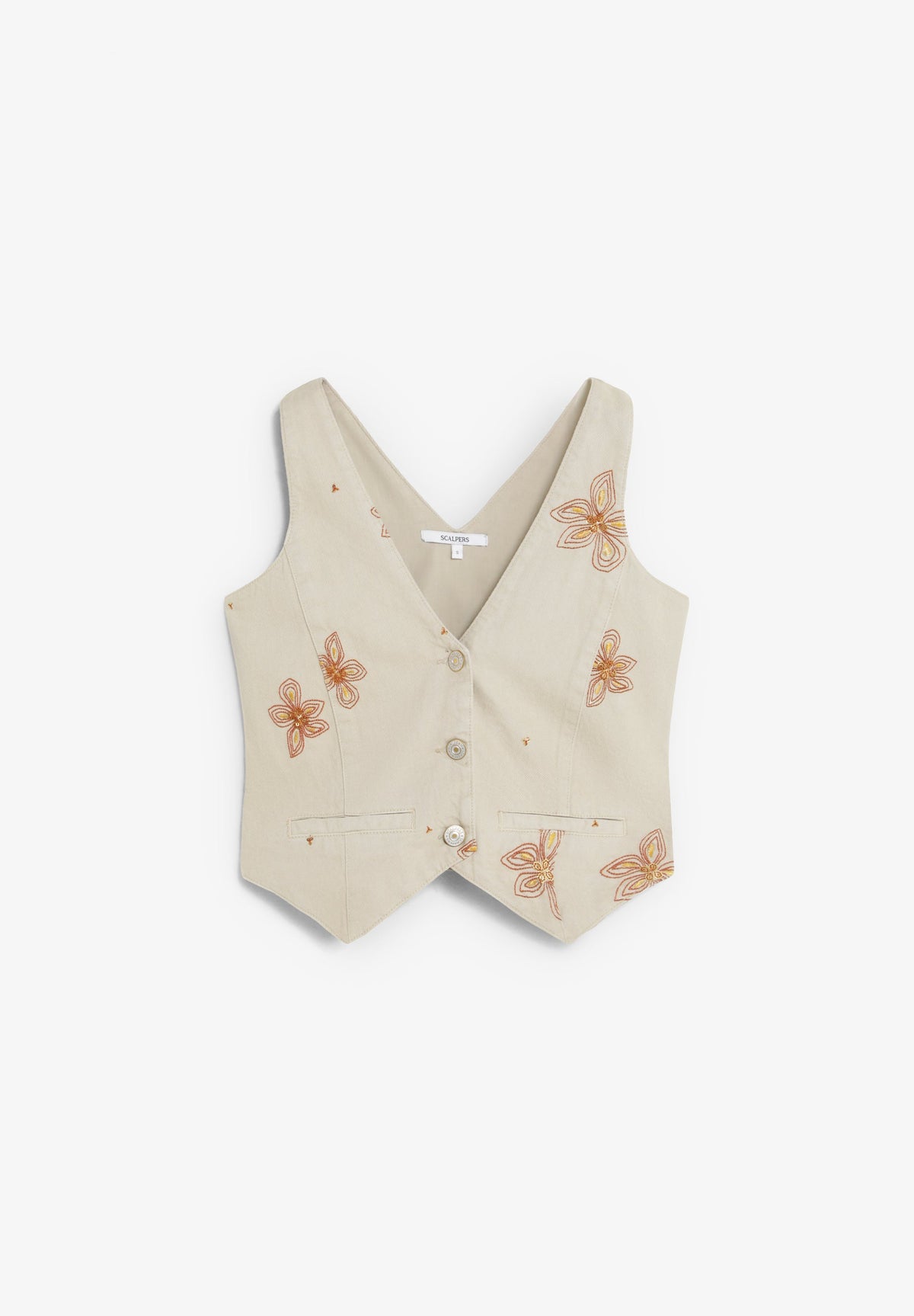 FLORAL EMBROIDERY DENIM WAISTCOAT