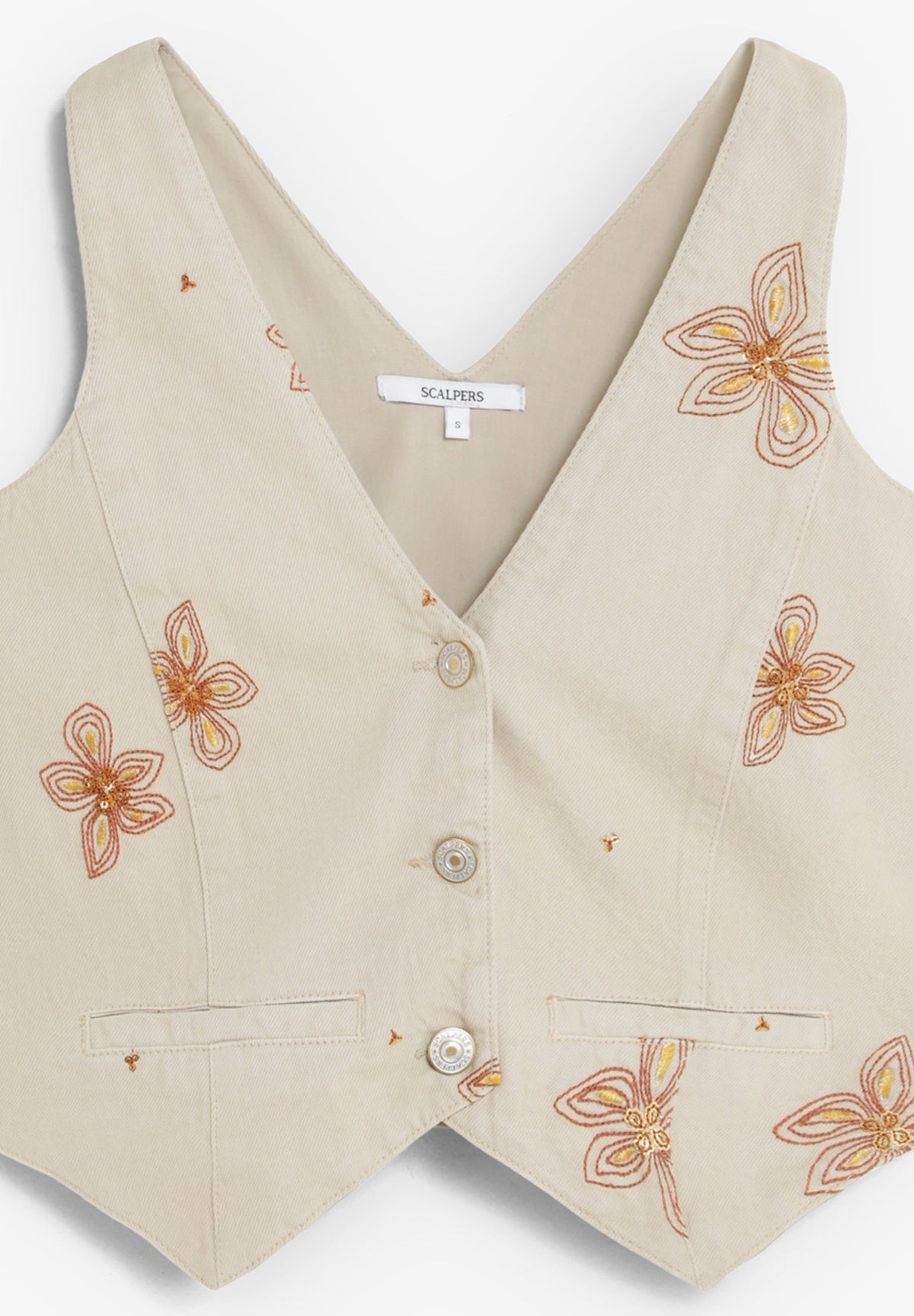 FLORAL EMBROIDERY DENIM WAISTCOAT