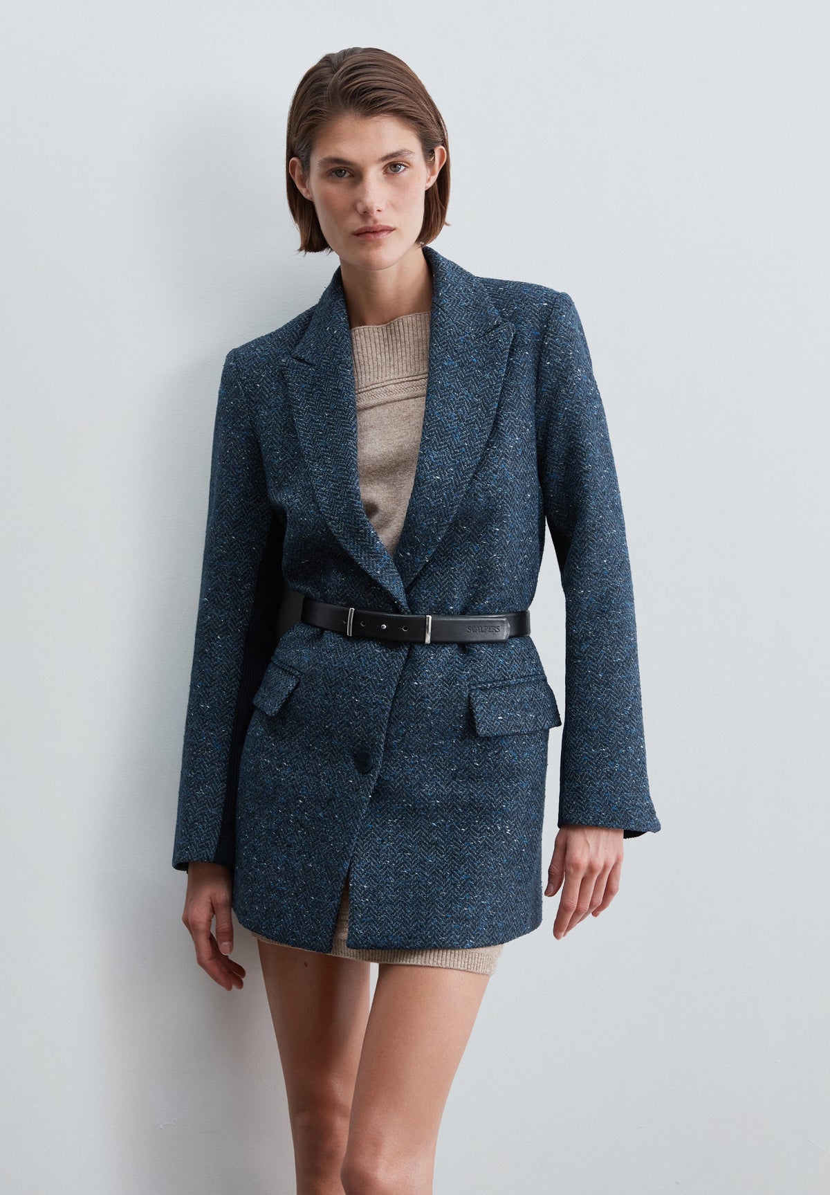 HERRINGBONE COAT WITH COLLAR