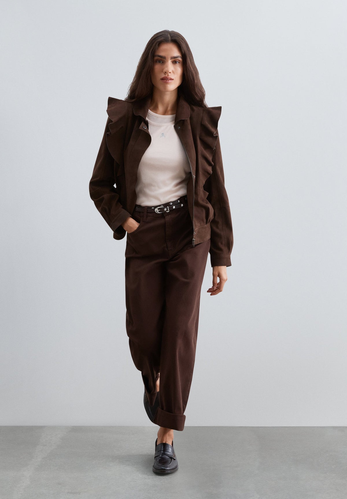 SUEDE JACKET WITH RUFFLE
