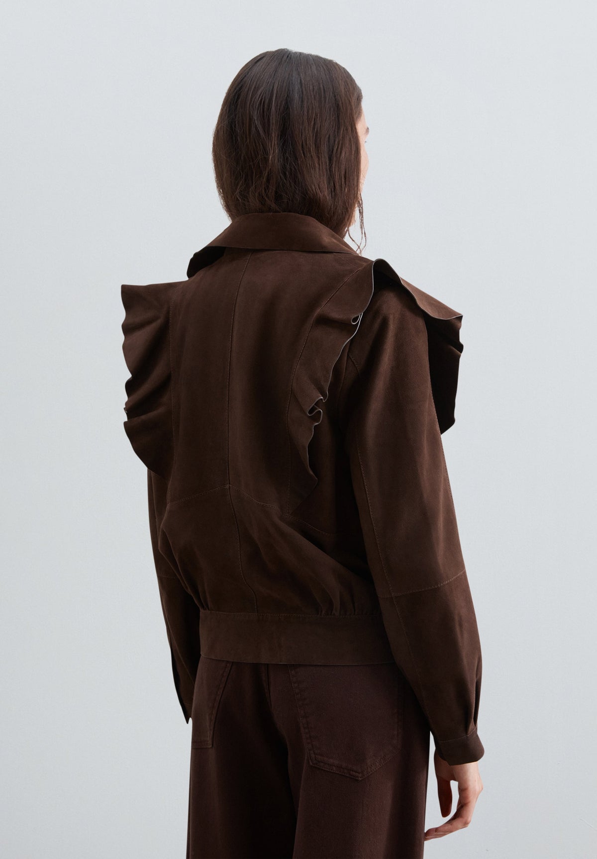 SUEDE JACKET WITH RUFFLE