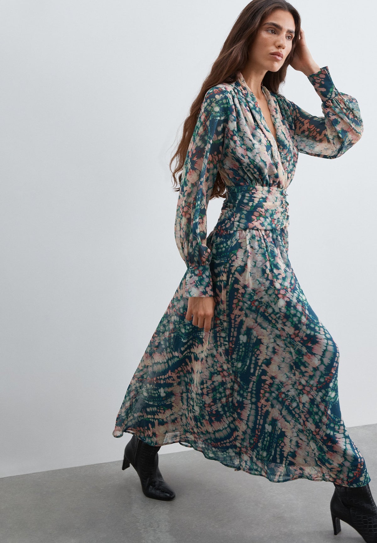 PRINTED DRAPED-WAIST DRESS