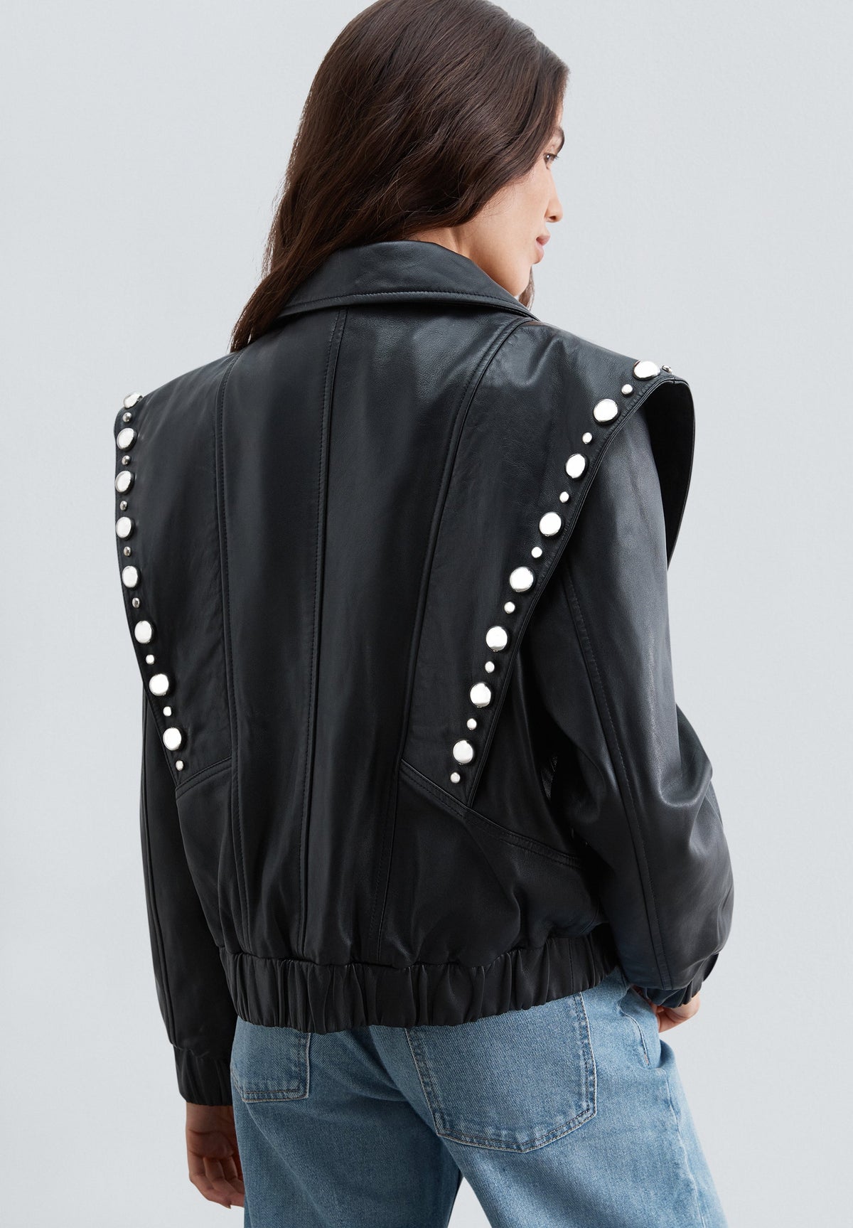 LEATHER JACKET WITH DECORATIVE STUDS