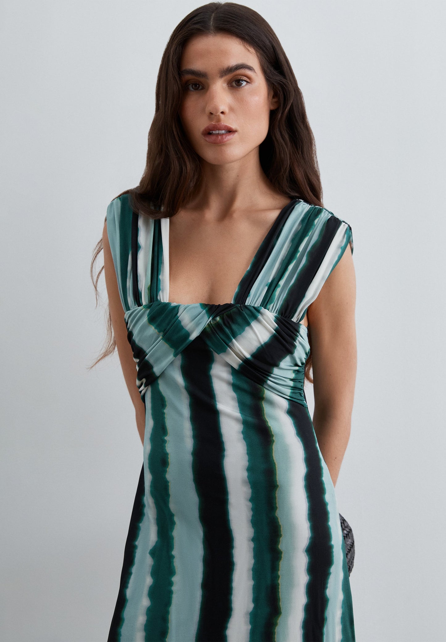 DRAPED TIE-DYE PRINT DRESS