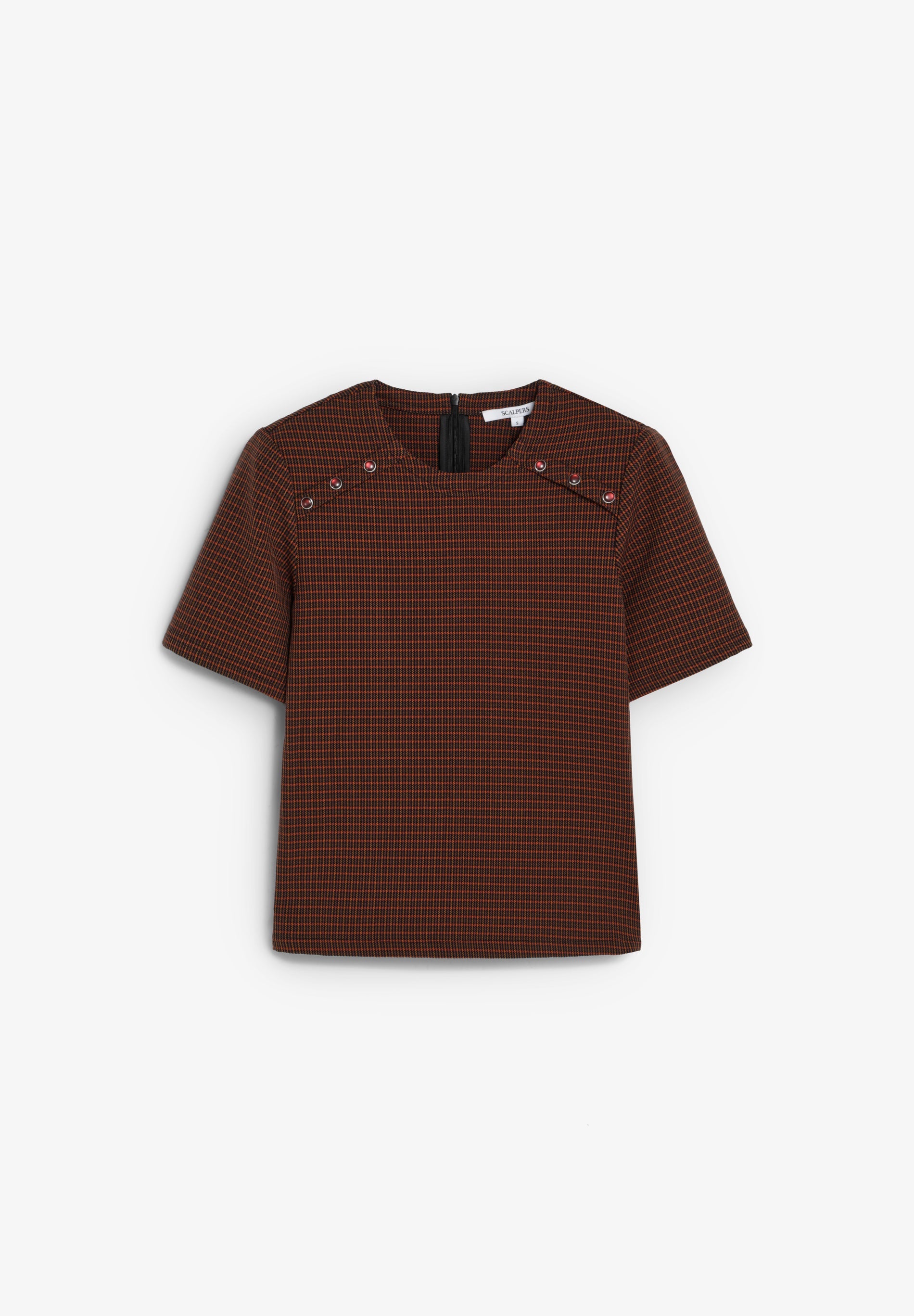 CHECKED T-SHIRT WITH SHOULDER DETAIL