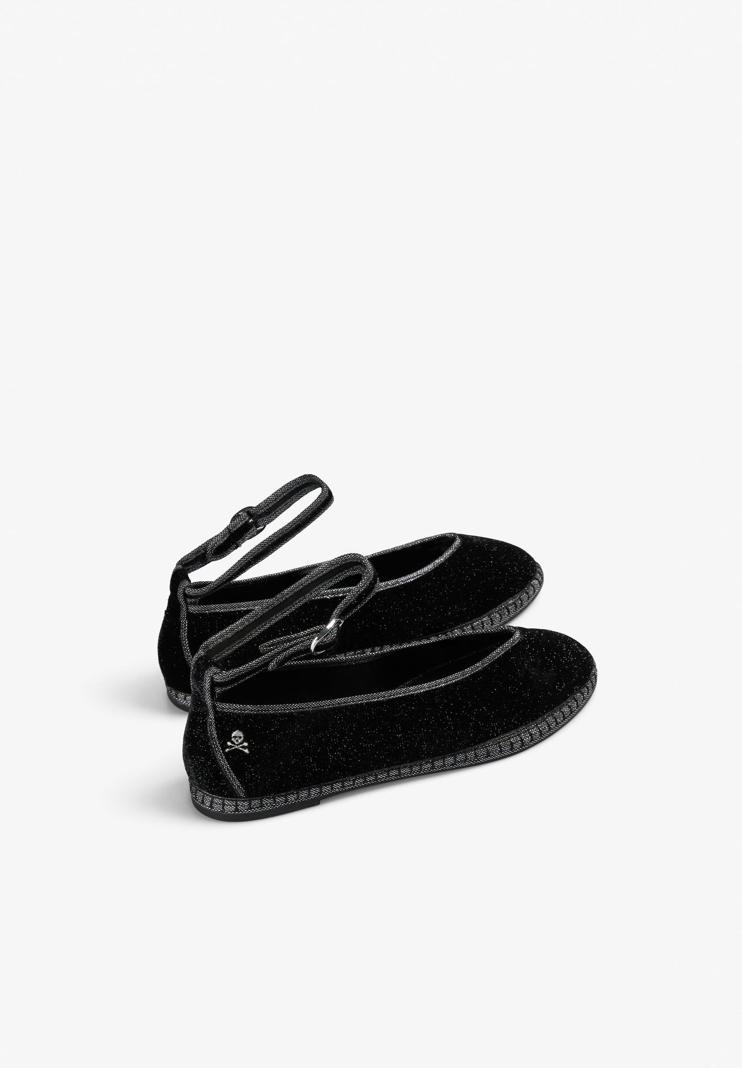VELVET ANKLE STRAP BALLET FLATS