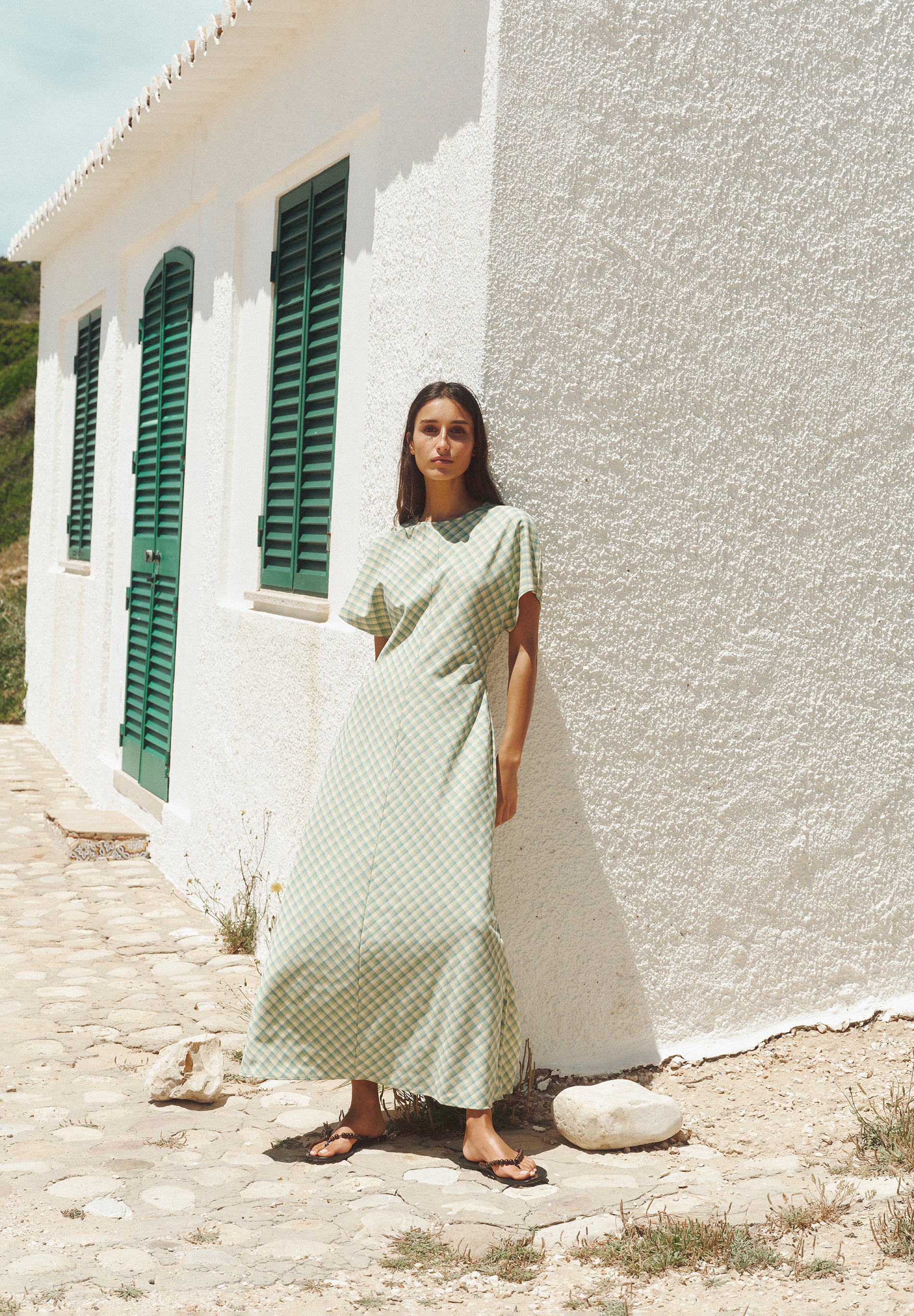 CHECK PRINT MIDI DRESS