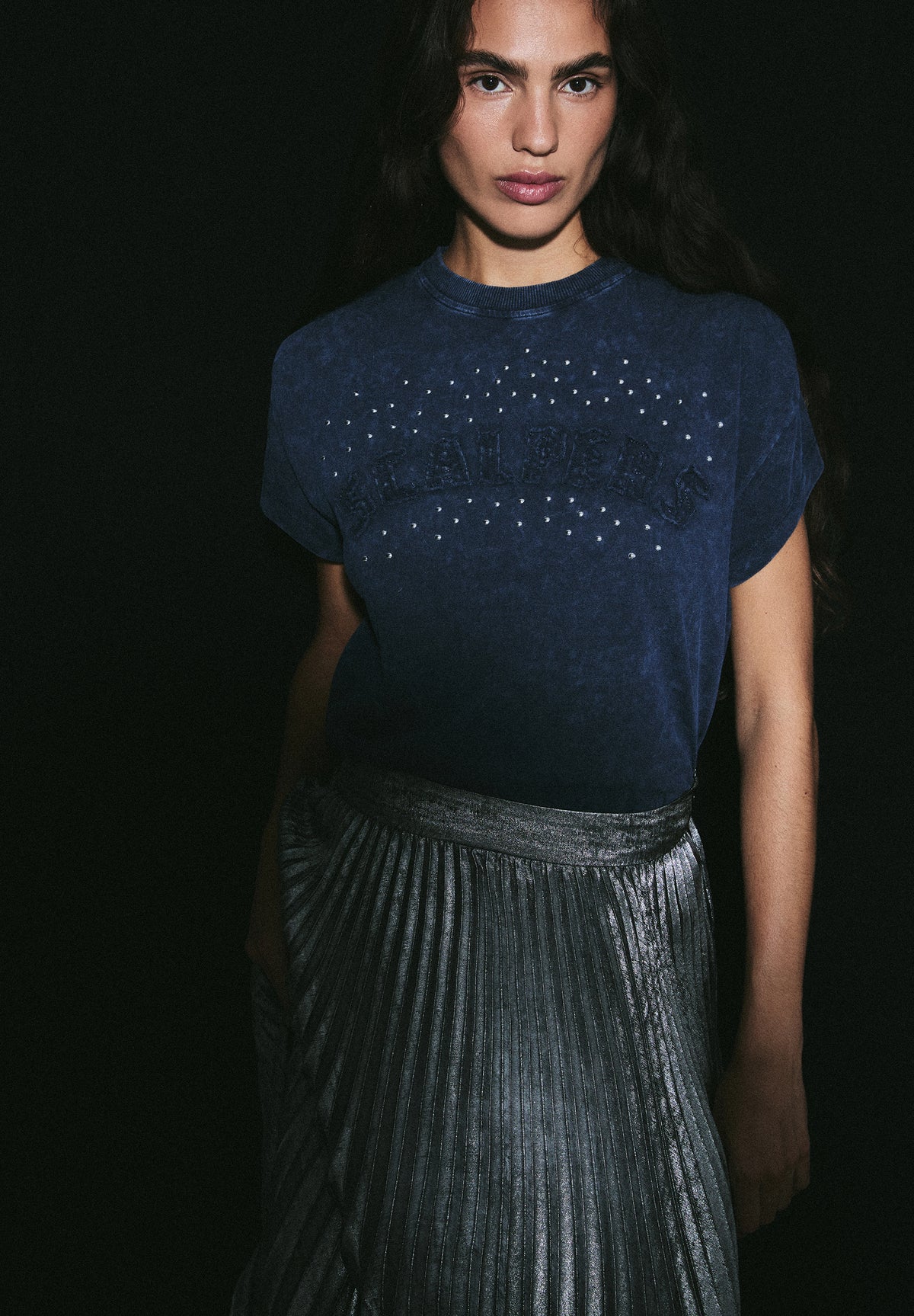 T-SHIRT WITH STUDS AND LOGO PATCH