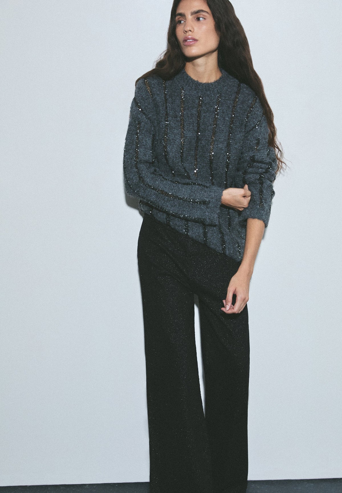STRIPED SEQUINNED SWEATER