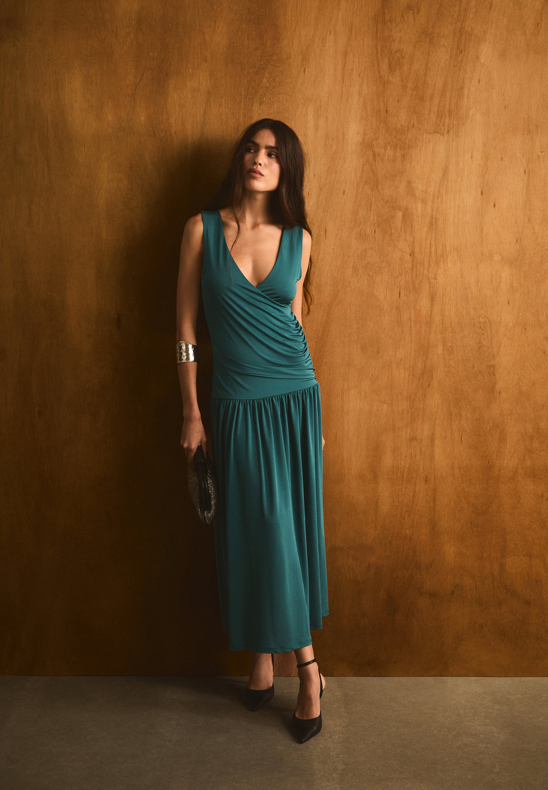 FINE-KNIT DRAPED DRESS