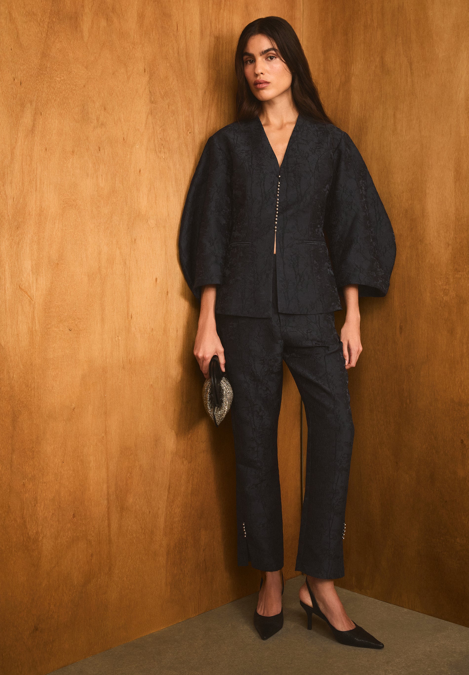 ANKLE FLARE JACQUARD TROUSERS