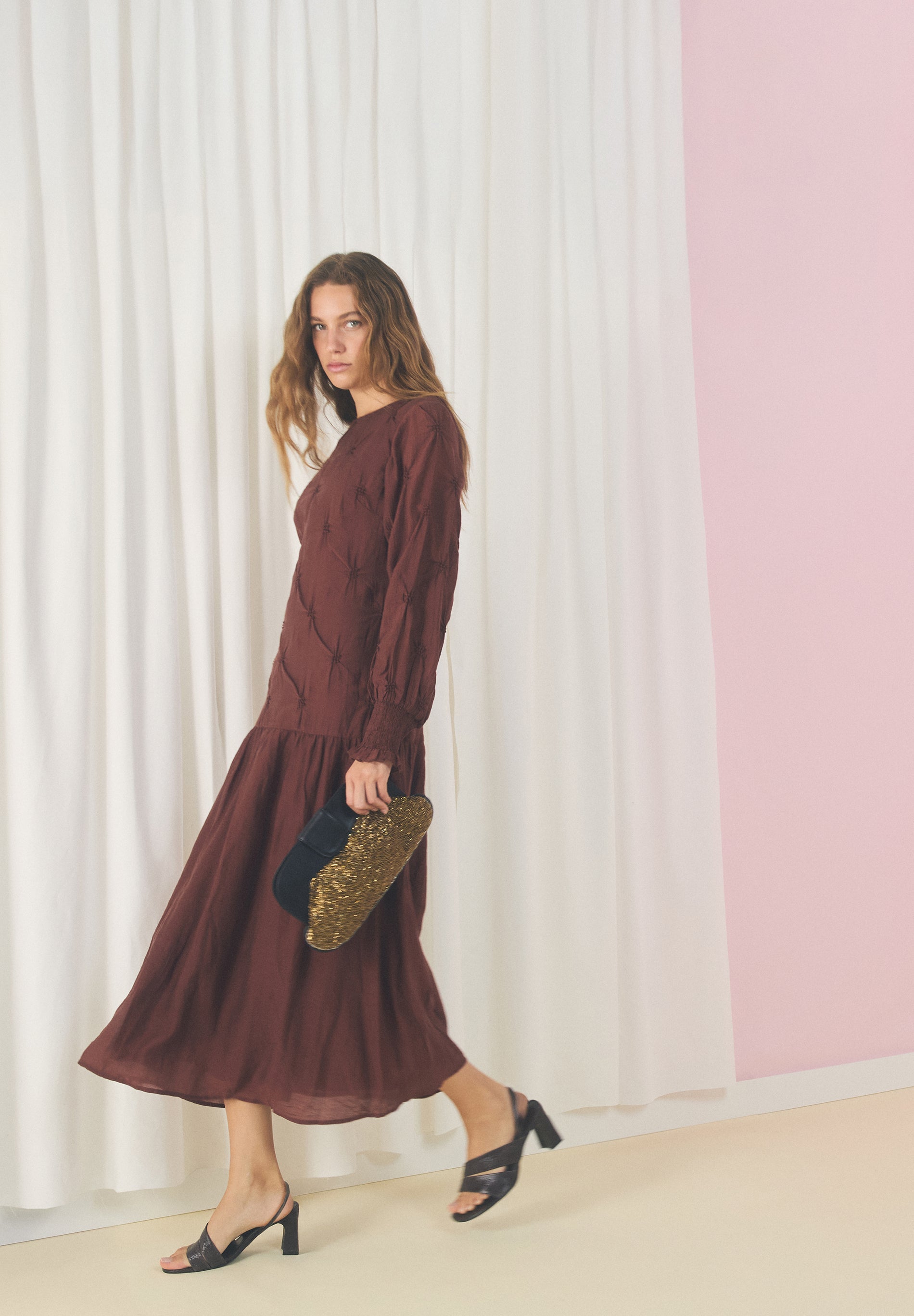 LONG SLEEVE RUCHED DRESS