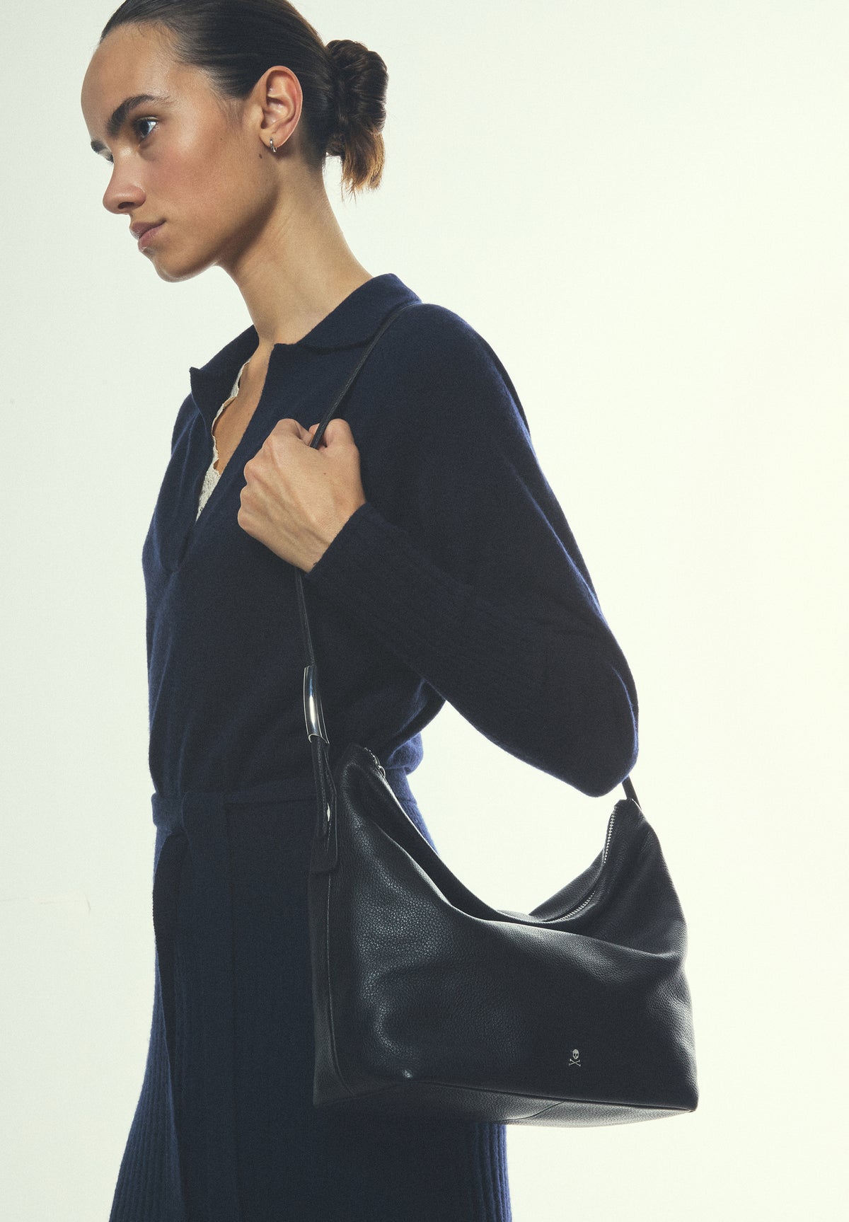 LEATHER SHOULDER BAG WITH HANDLE DETAILS