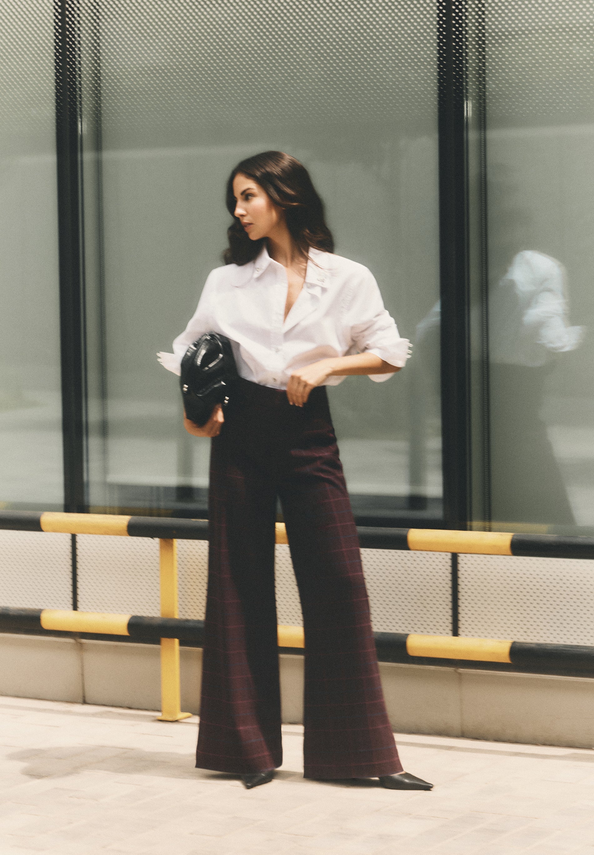 CHECK TROUSERS WITH BUTTON DETAIL