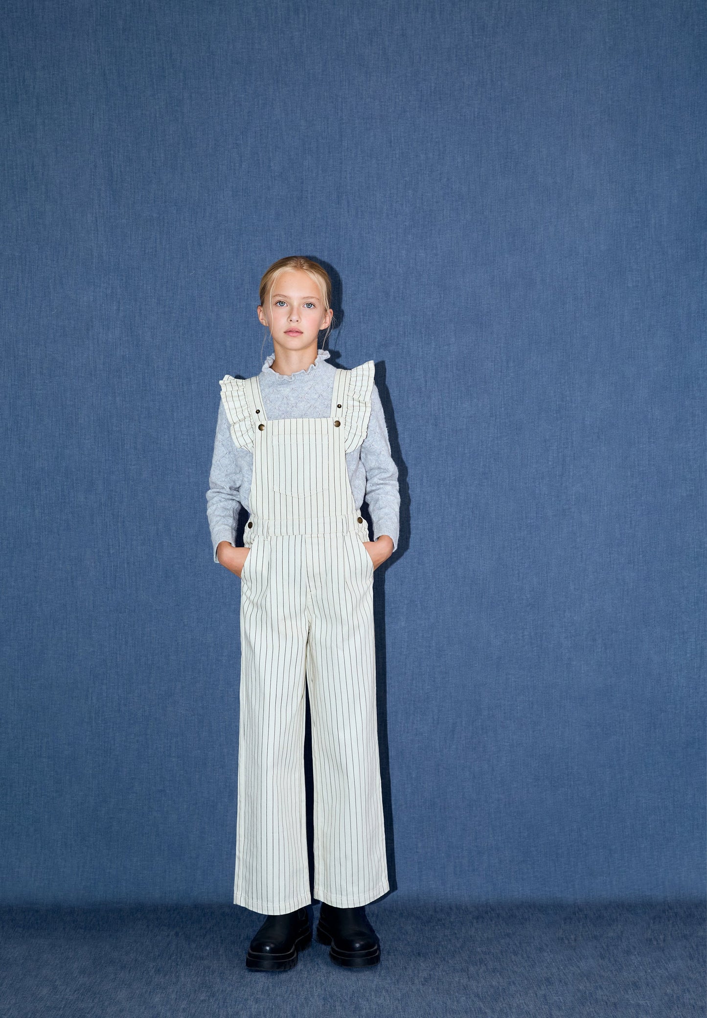 STRIPED DUNGAREES WITH RUFFLE
