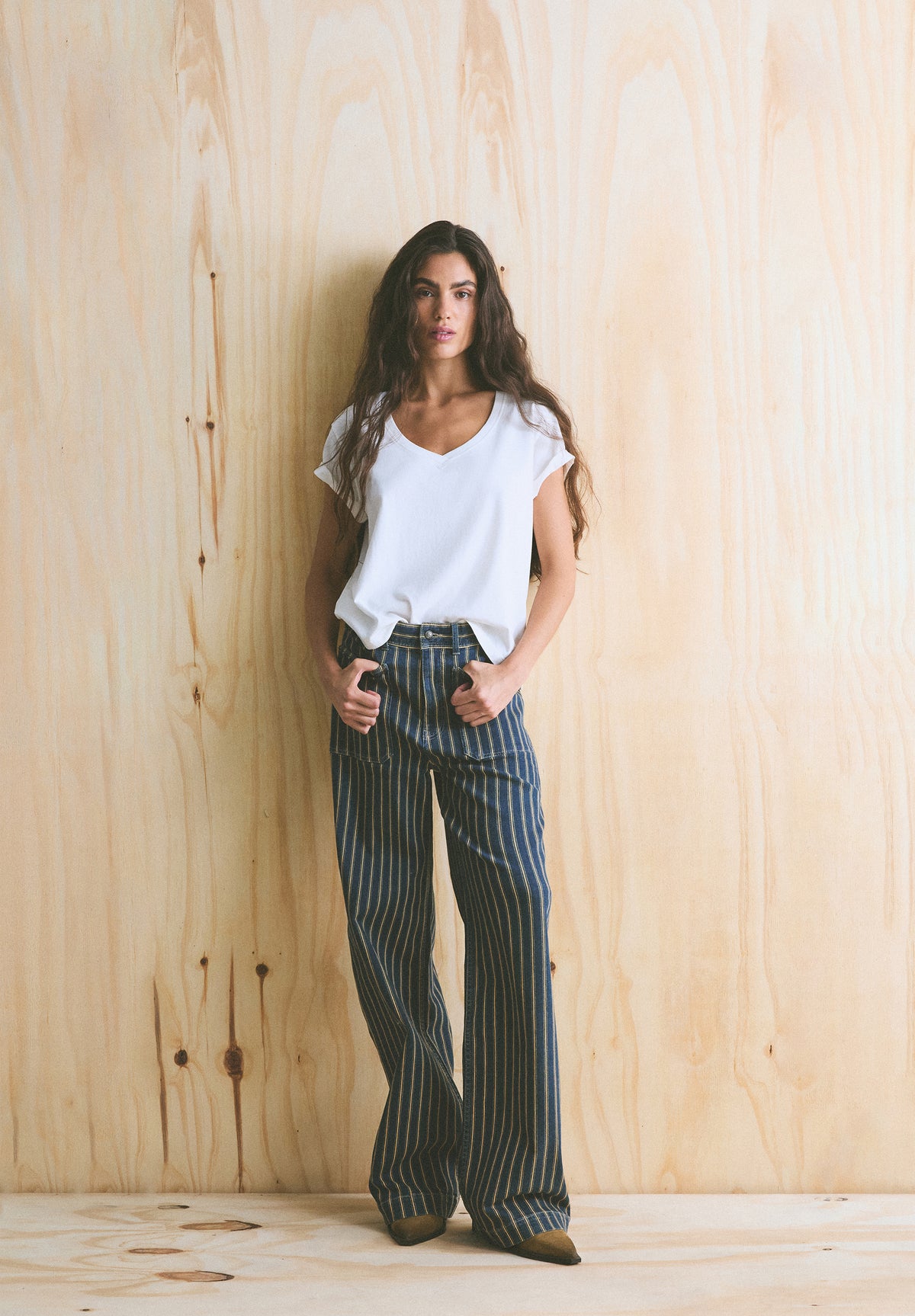 STRIPED DENIM TROUSERS