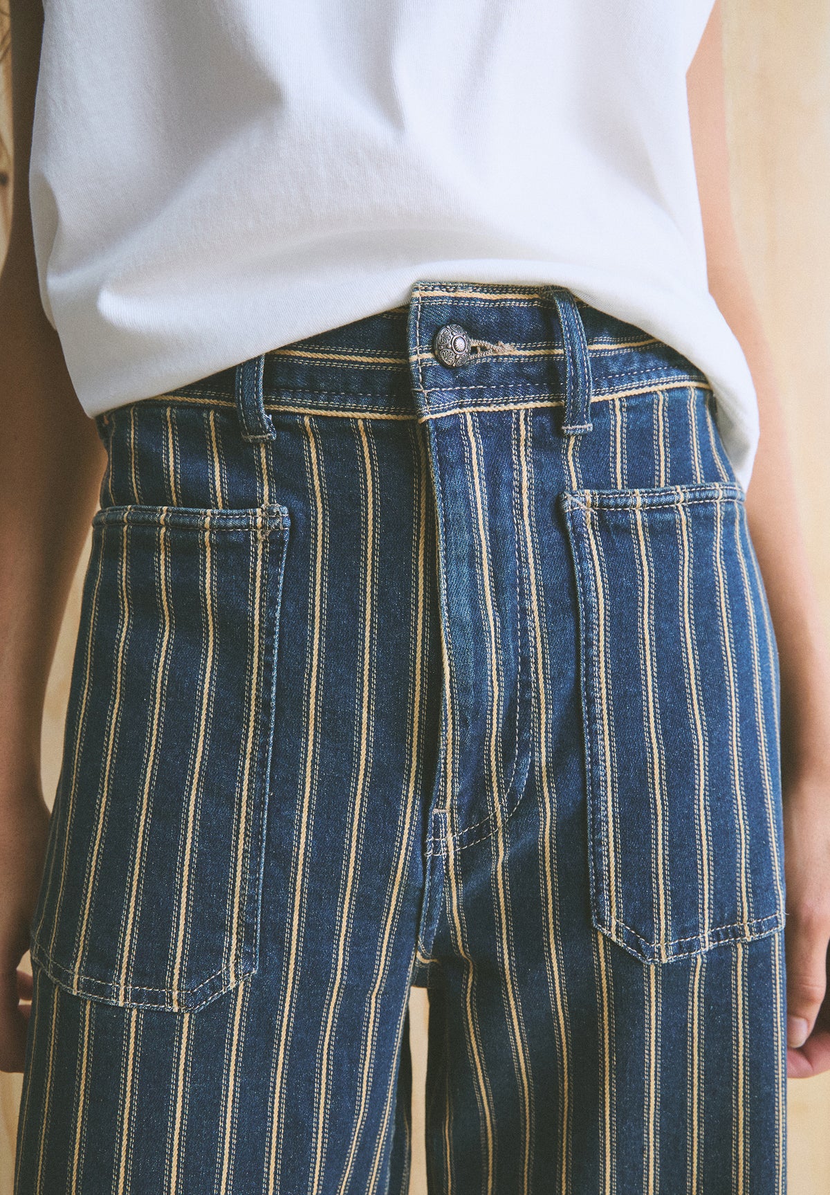 STRIPED DENIM TROUSERS