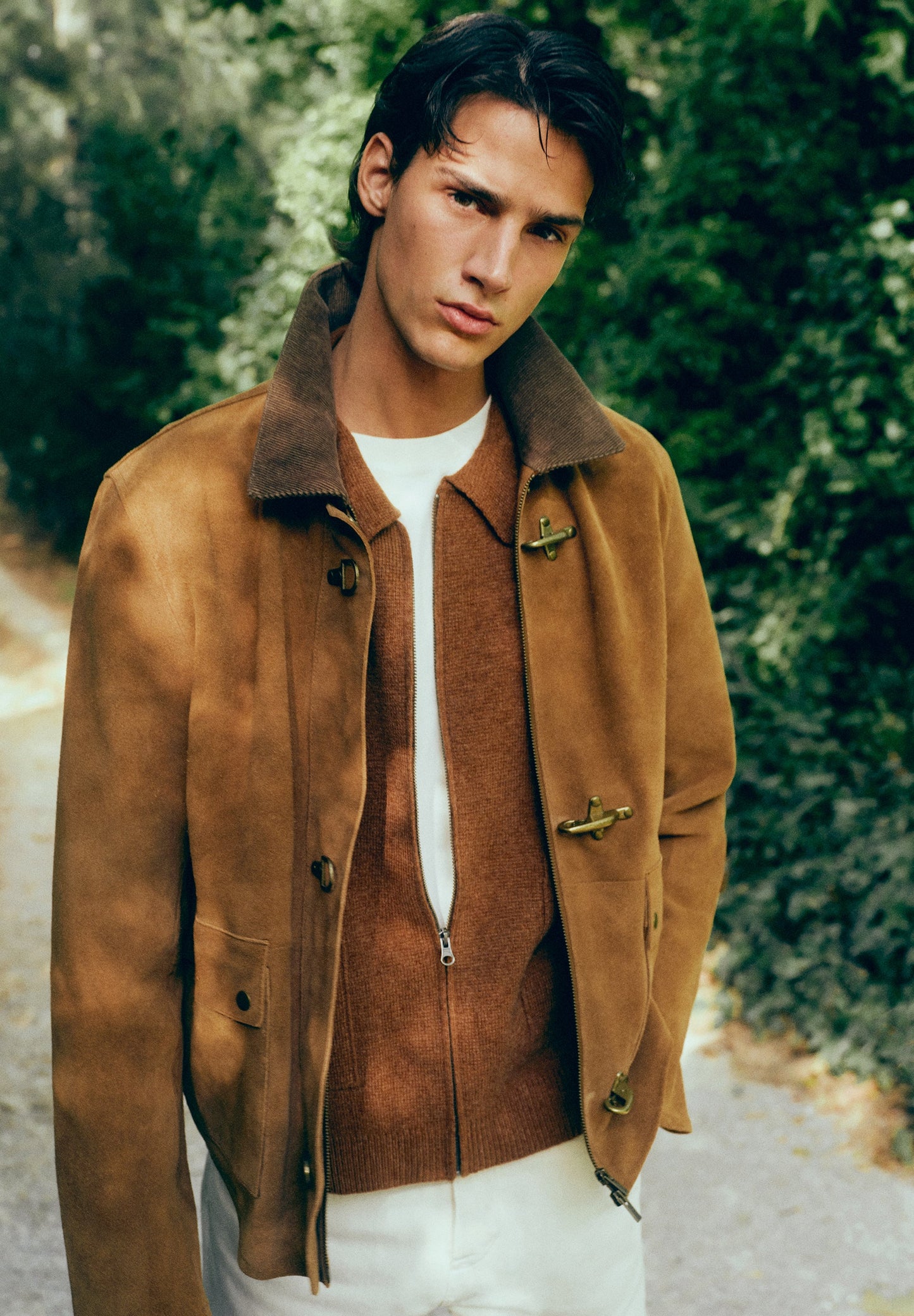 LEATHER JACKET WITH CORDUROY COLLAR