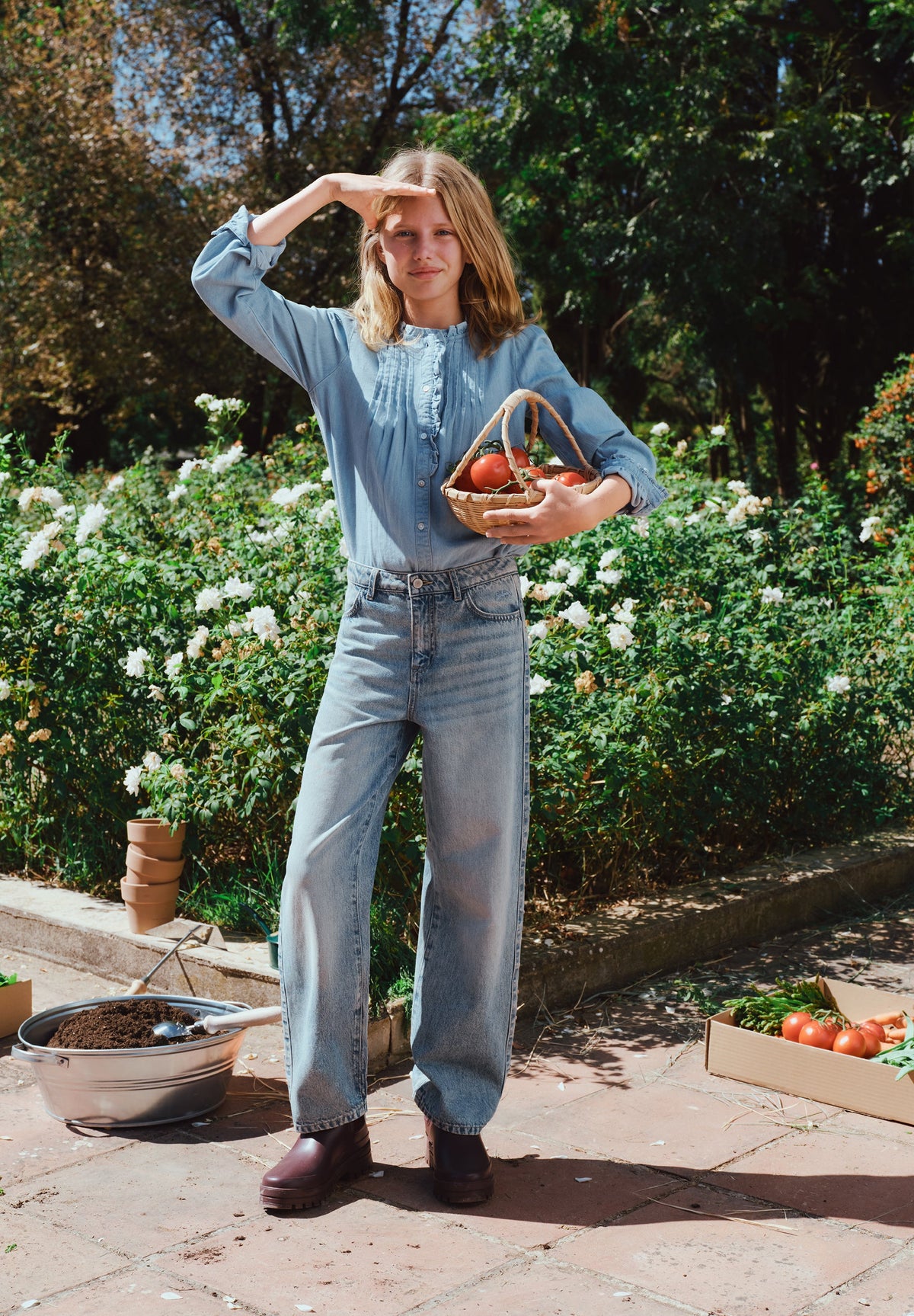 DENIM BLOUSE WITH PLEATS