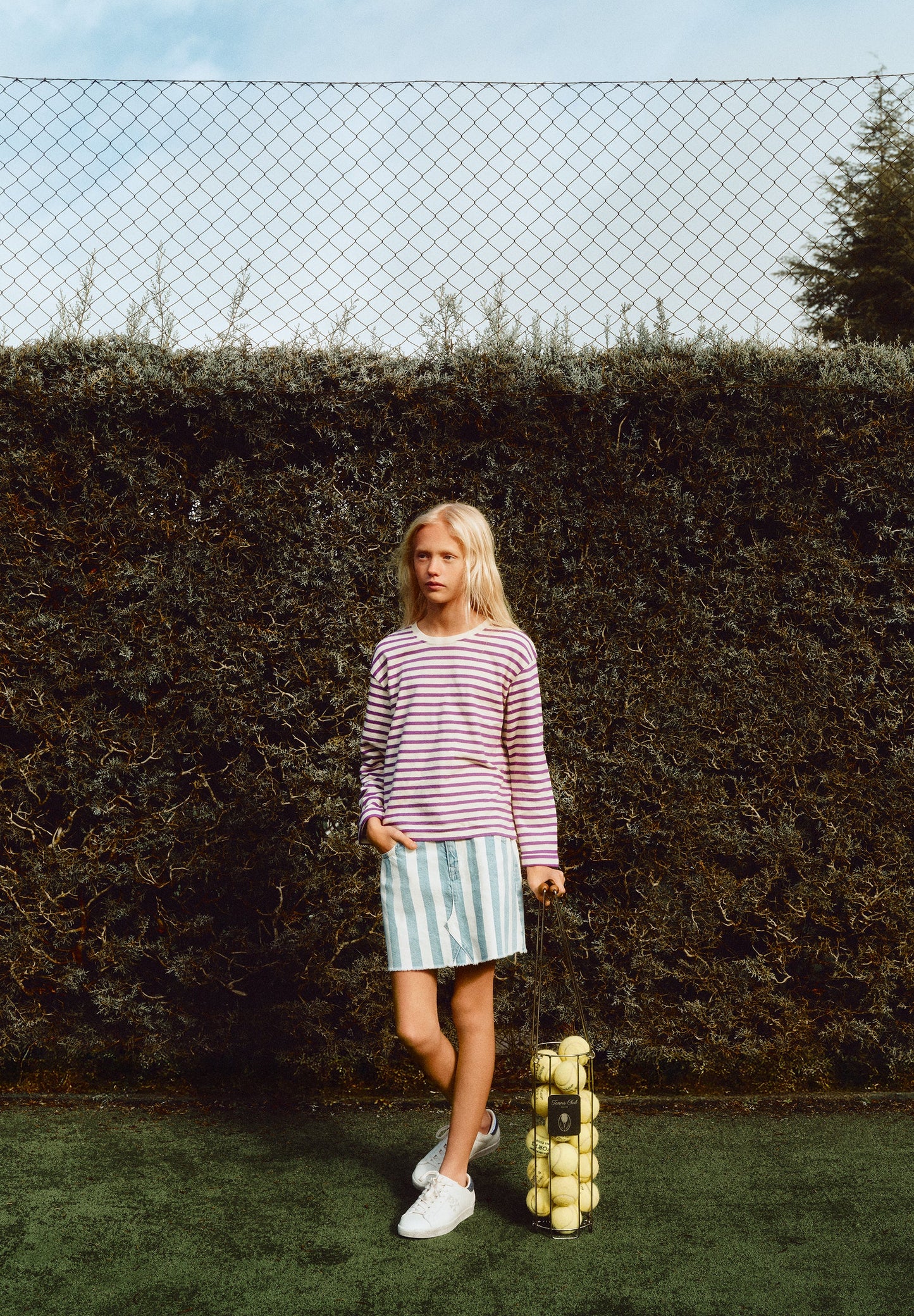 CONTRAST STRIPED DENIM SKIRT