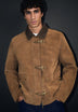 LEATHER JACKET WITH CORDUROY COLLAR