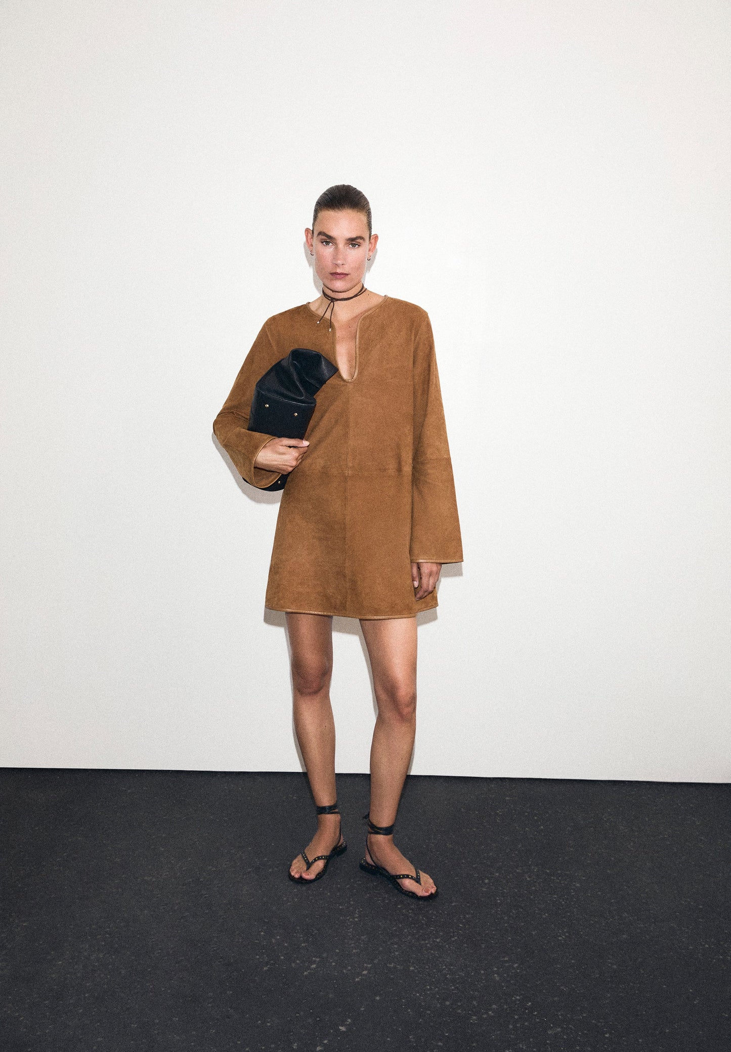 LEATHER AND SUEDE MINI DRESS