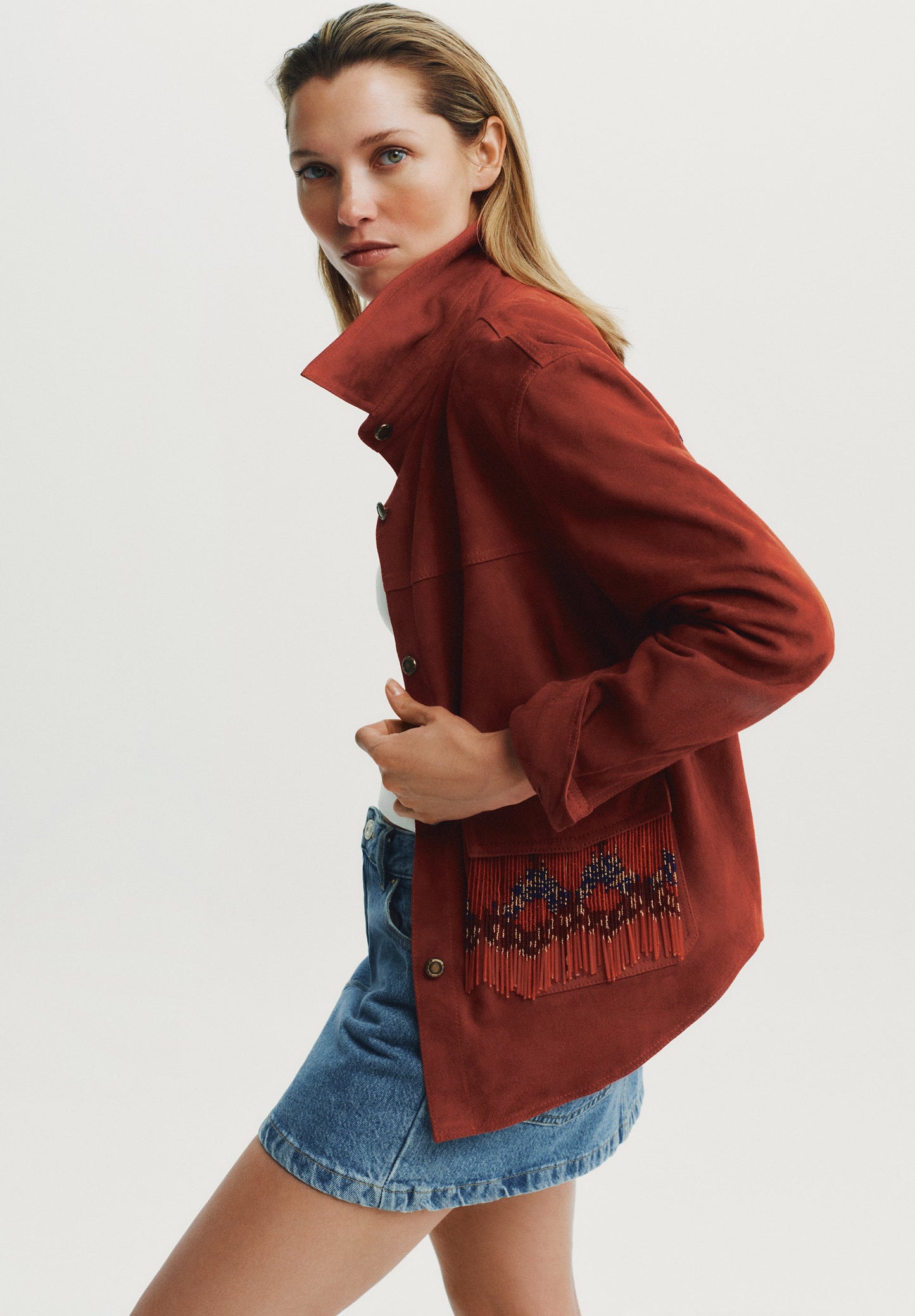 SUEDE JACKET WITH BEADS