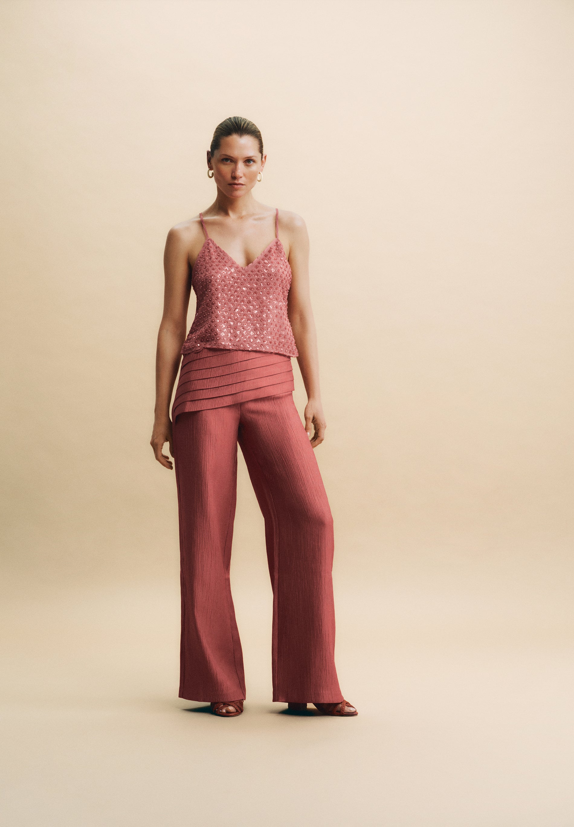 TEXTURED DRAPED TROUSERS