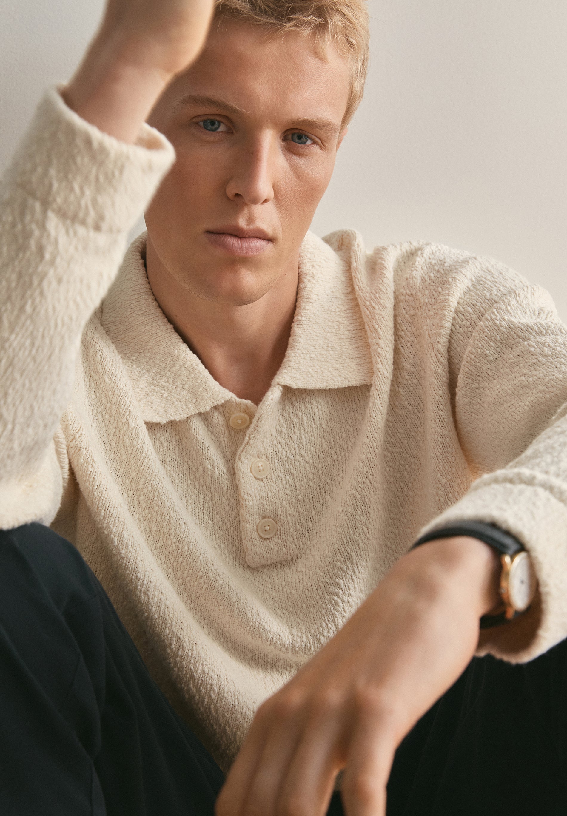 BOUCLÉ KNIT POLO SWEATER