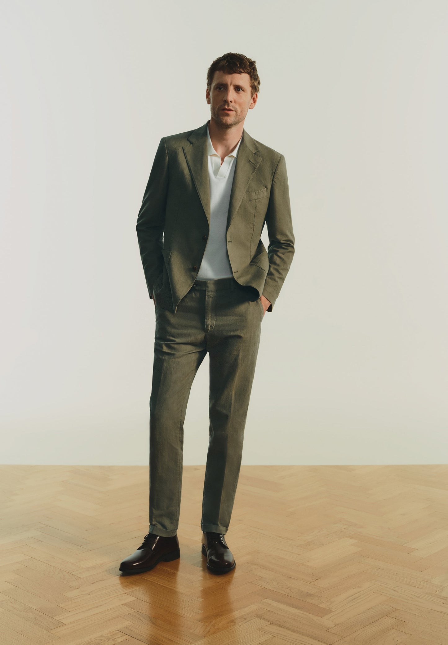 DOUBLE-BREASTED LINEN SUIT BLAZER