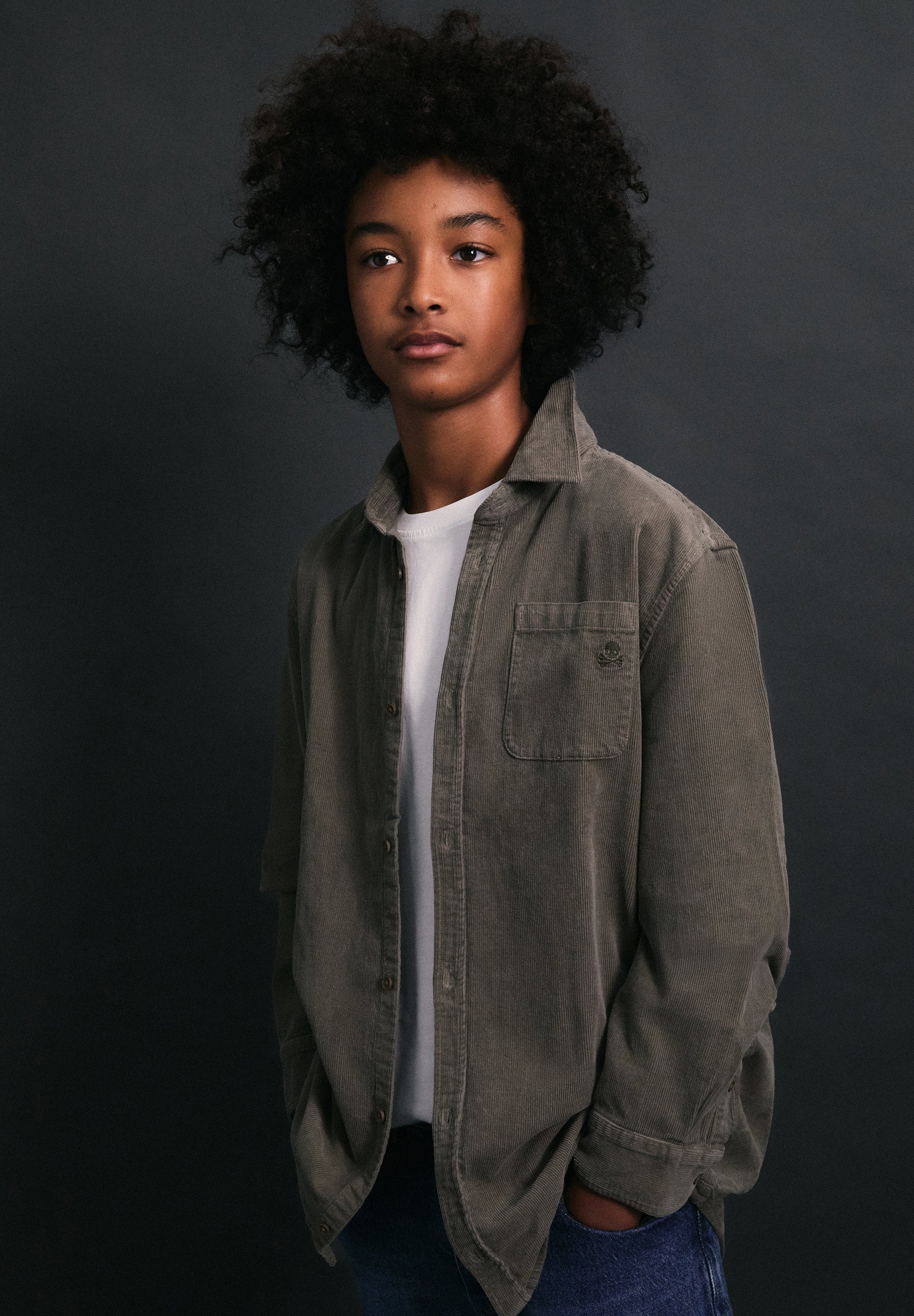CORDUROY SHIRT WITH EMBROIDERED SKULL