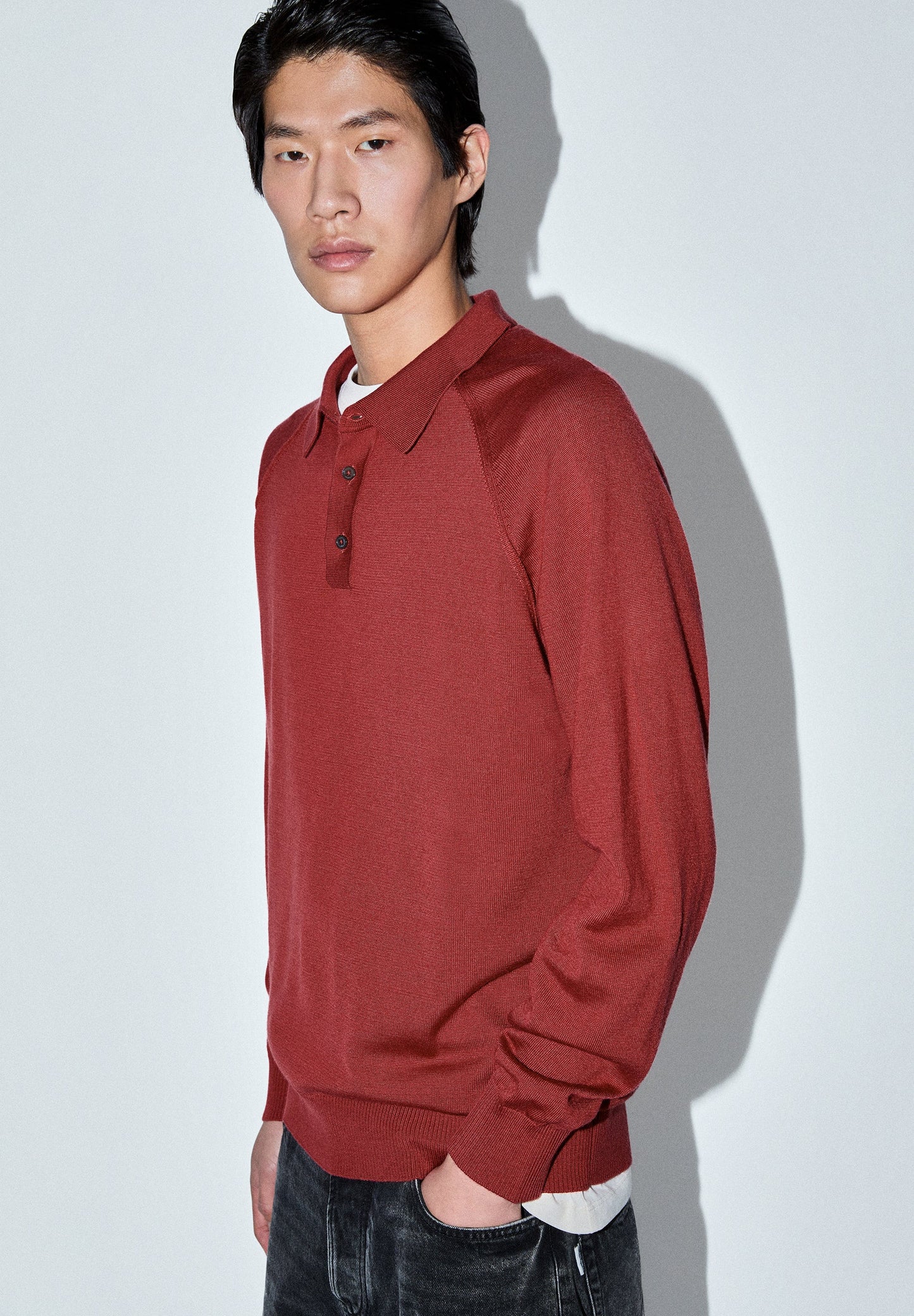 RAGLAN SLEEVE SWEATER WITH POLO SHIRT COLLAR