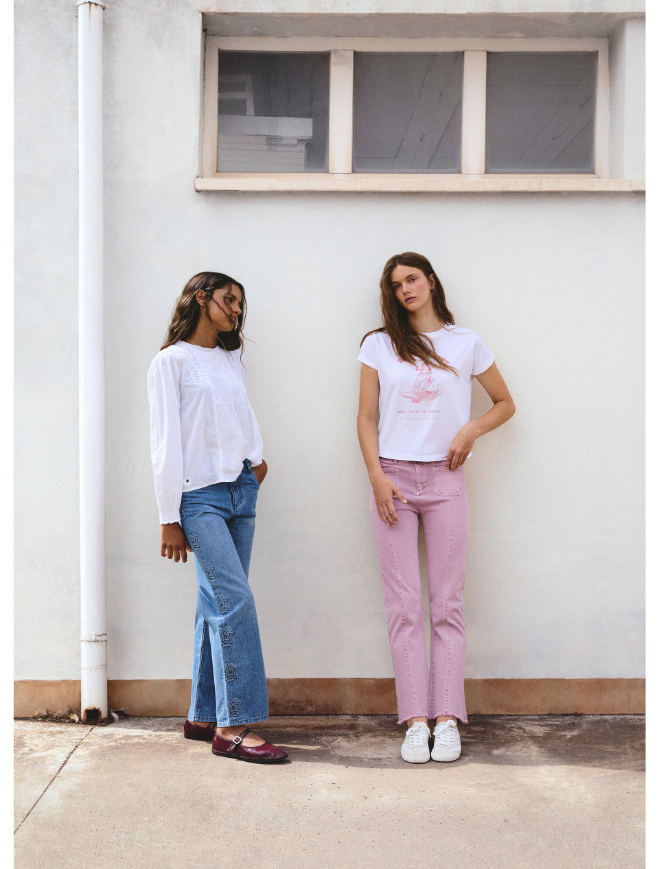 WIDE LEG TROUSERS WITH EMBROIDERED STARS