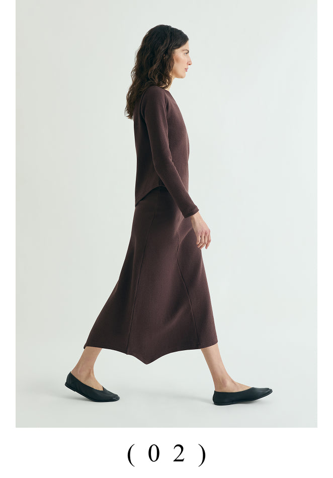ASYMMETRIC KNIT MIDI SKIRT